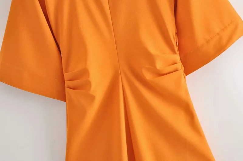 Orange Pleated Short Sleeve Midi Dress 7