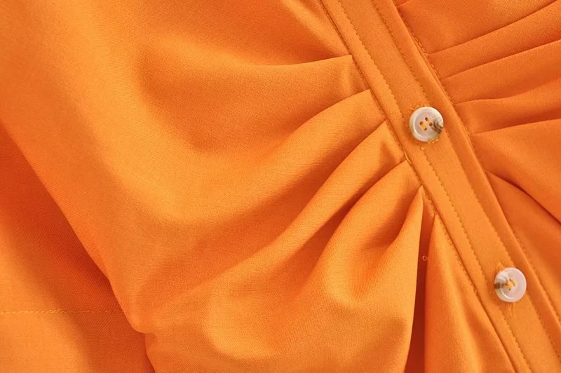 Orange Pleated Short Sleeve Midi Dress 8