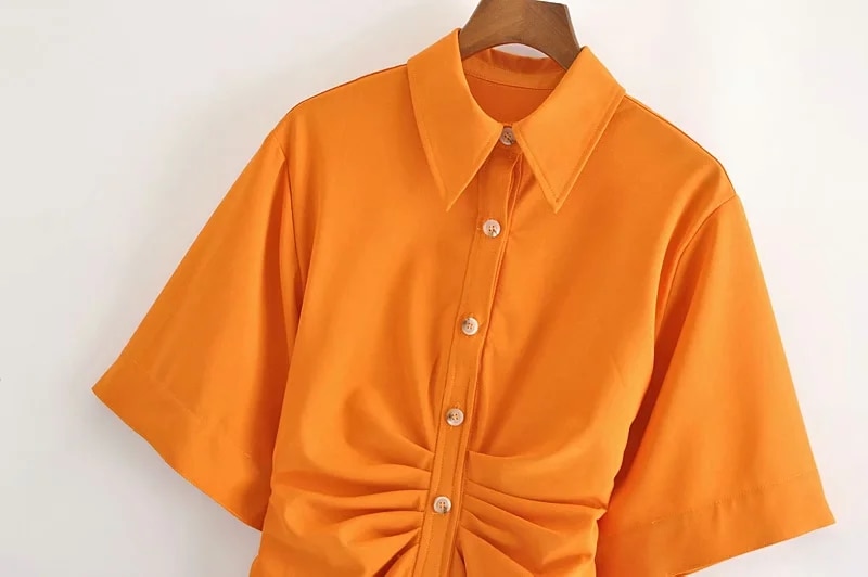 Orange Pleated Short Sleeve Midi Dress 9