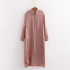 Pink Satin Long Sleeve Midi Shirt Dress_6_Featured