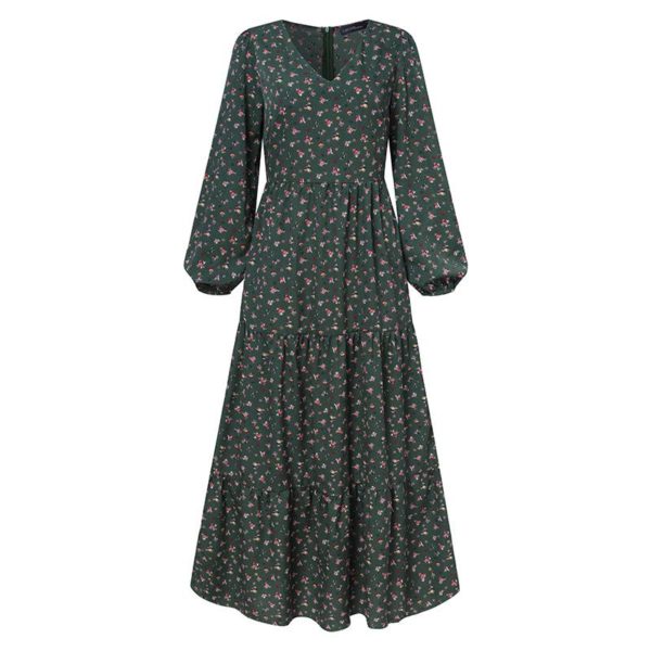 Plus Size Floral Ruffle Maxi Dress_9_Green