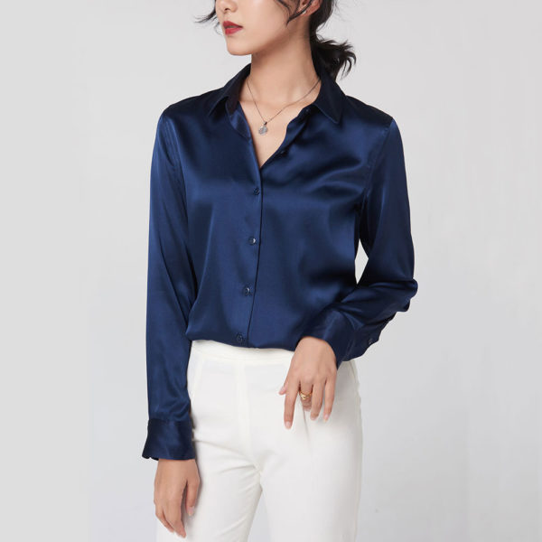 Sleek Satin Long Sleeve Blouse – after MODA