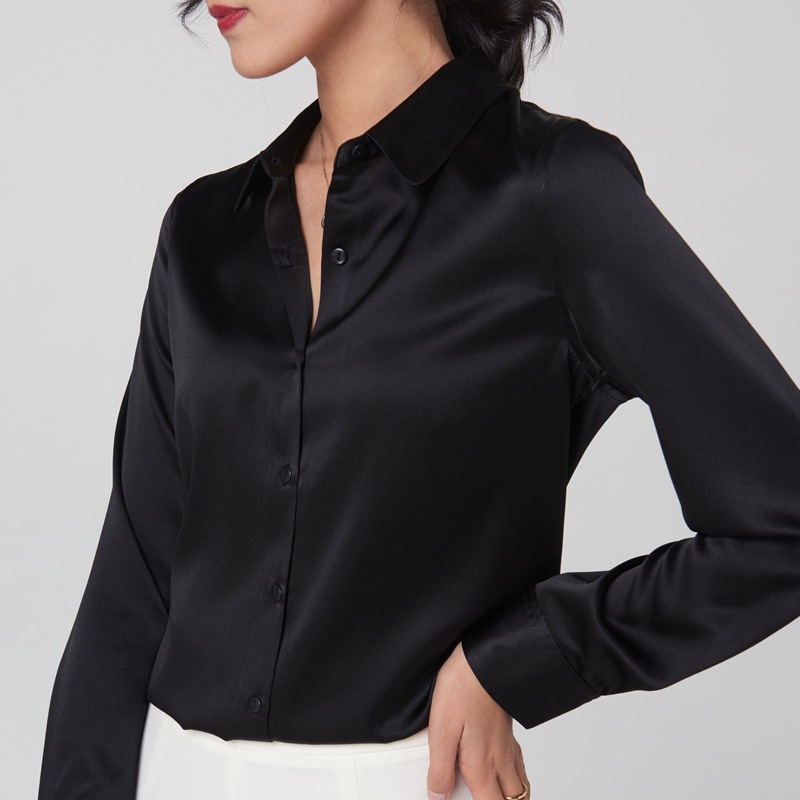 Sleek Satin Long Sleeve Blouse | after MODA