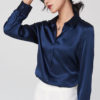 Sleek Long Sleeve Satin Blouse_20_Navy Blue