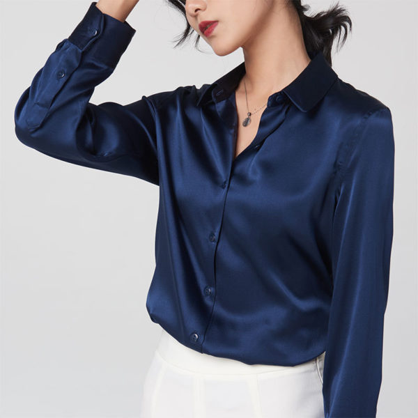 Sleek Satin Long Sleeve Blouse – after MODA