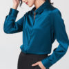 Sleek Long Sleeve Satin Blouse_21_Turquoise Blue