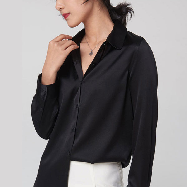 Sleek Satin Long Sleeve Blouse – after MODA