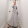 Solid Print Chiffon Long Sleeve Gown_2_Light Grey