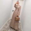 Solid Print Chiffon Long Sleeve Gown_4_Khaki_Featured_MAIN