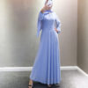 Solid Print Chiffon Long Sleeve Gown_5_Blue