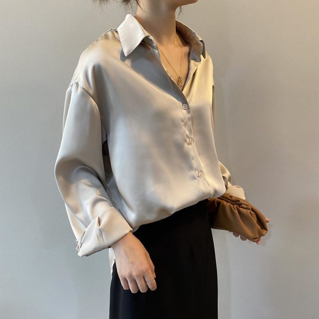 Solid Long Sleeves Satin Blouse | After Moda