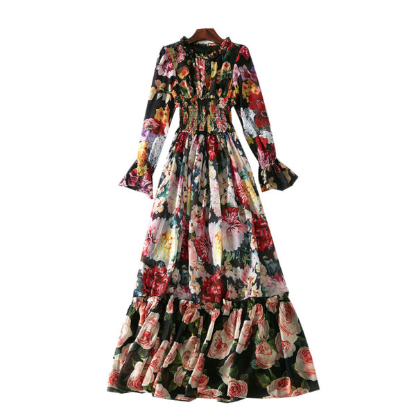 Floral Print Cinched Waist Maxi Dress-4