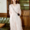 Pale Pink Printed Silky Long Sleeve Shirt Dress_4-2