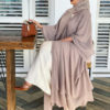 Solid Open Chiffon Abaya_3_Cream
