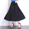 Solid Pleated Ankle Length Skirt-_Black
