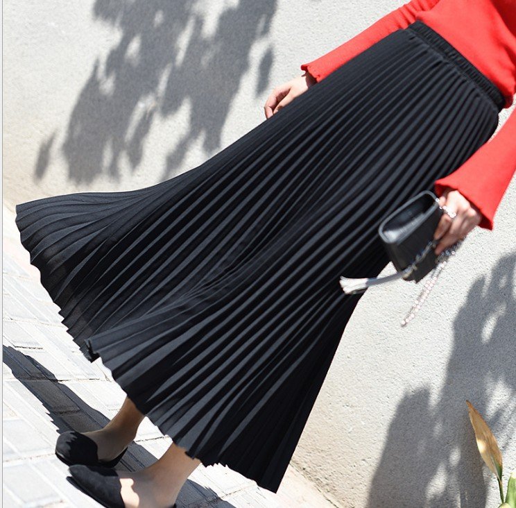 Solid Pleated Ankle Length Skirt – after MODA