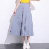 Solid Pleated Ankle Length Skirt-_Light Gray blue