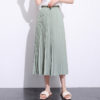 Solid Pleated Ankle Length Skirt-_Milk tea : gray green