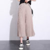 Solid Pleated Ankle Length Skirt_Appricot:khaki