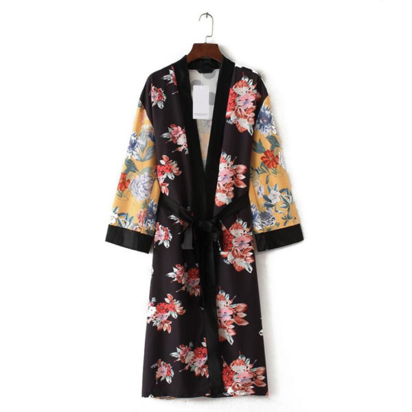 Spring Floral Kimono Cardigan with Belt_1