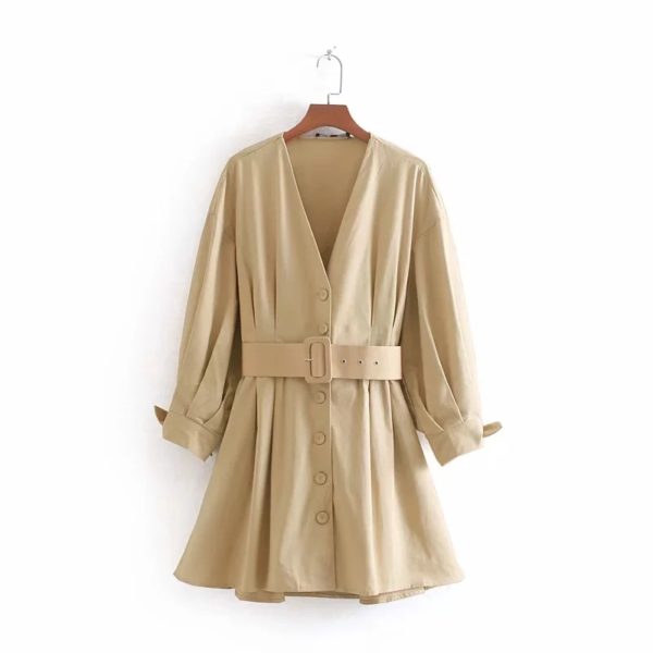 V-neck long sleeve Jacket with Belt_8_Main