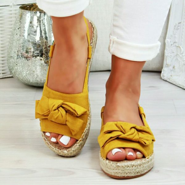 Woven Platform Sandals with Bow 4 Yellow