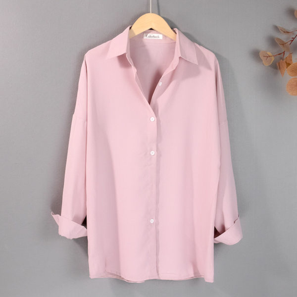 Button Up Plain Basic Blouse 1 Pink