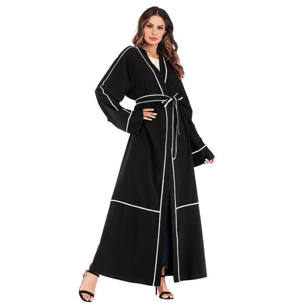 Contrast Stitched Open Front Abaya