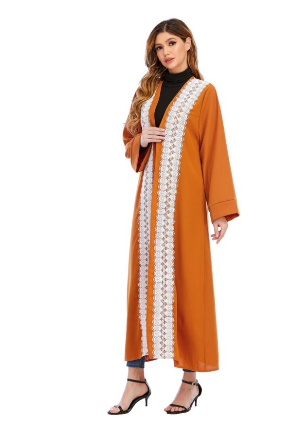 Orange Gold Open Front Abaya Dress_1