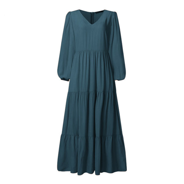 V-Neck Solid Tiered Maxi Dress_4_Green