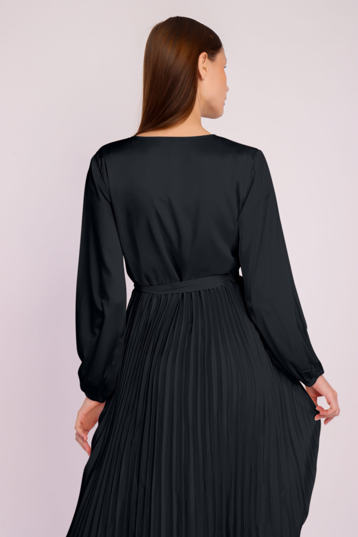 Long Sleeve Pleated Satin Maxi Dress – after MODA
