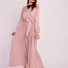 Long Sleeve Pleated Satin Maxi Dress-Pink