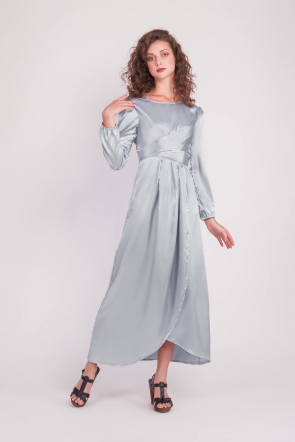 Satin Wrap Maxi Dress with Puff Sleeves ...