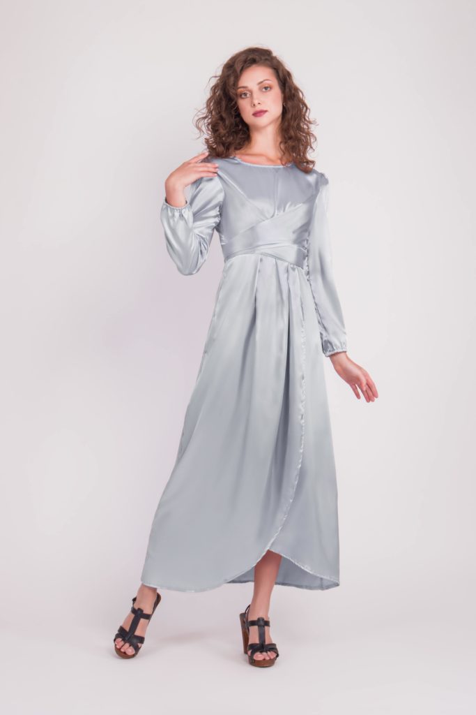 Satin Wrap Maxi Dress with Puff Sleeves – after MODA