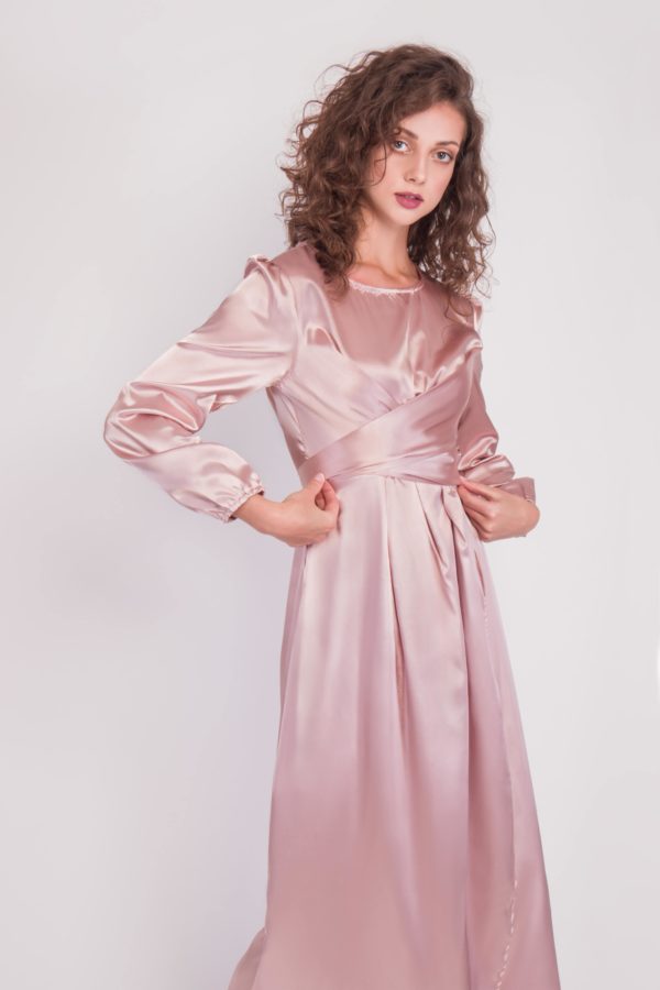 Satin Wrap Maxi Dress with Puff Sleeves | after MODA
