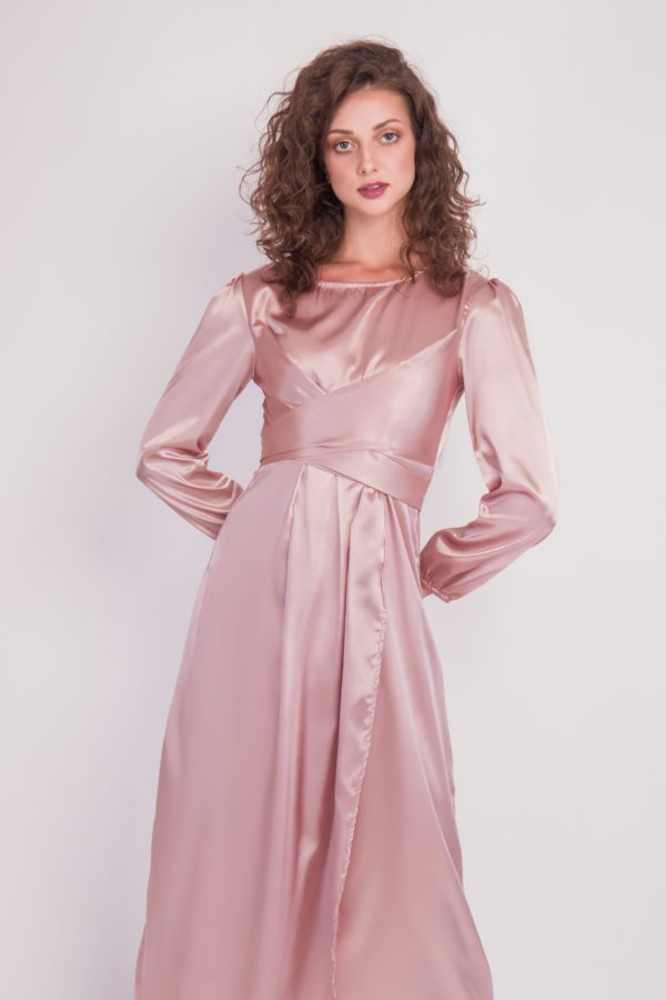 Satin Wrap Maxi Dress with Puff Sleeves ...