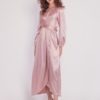 Satin Wrap Maxi Dress with Puff Sleeves