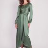 Satin Wrap Maxi Dress With Puff Sleeves-Green