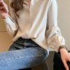 Elegant Gathered Sleeve Blouse_Beige