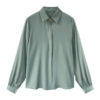 Elegant Gathered Sleeve Blouse_Gray Green