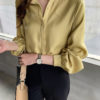 Elegant Gathered Sleeve Blouse_Olive Green