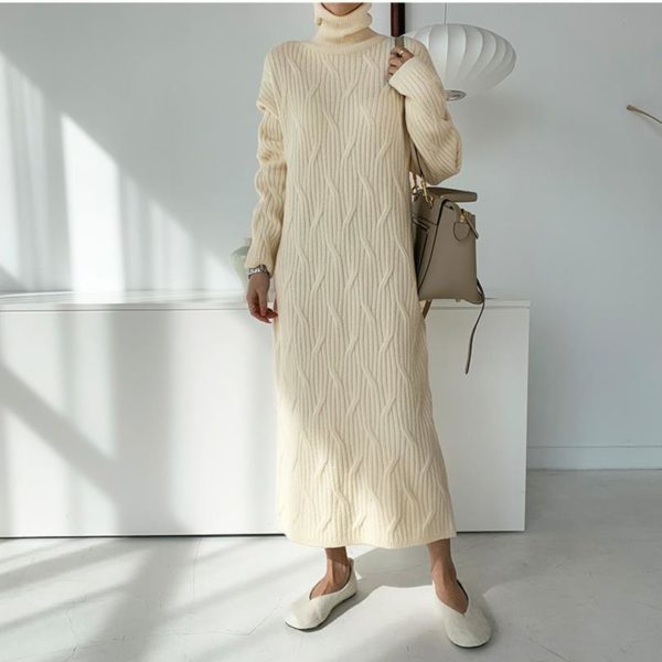 High Neck Textured Sweater Dress - Image 2