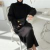 High Neck Textured Sweater Dress_Black