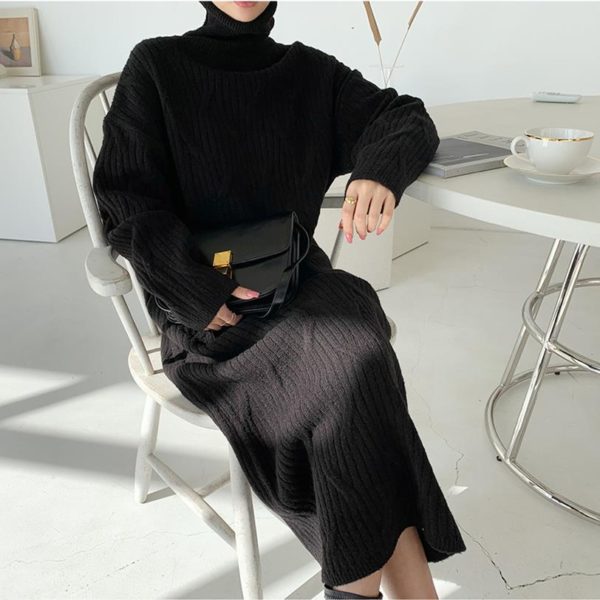 High Neck Textured Sweater Dress - Image 4