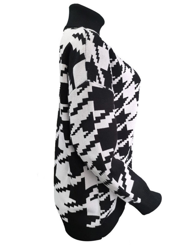 Houndstooth Print Knitted Sweater - Image 6
