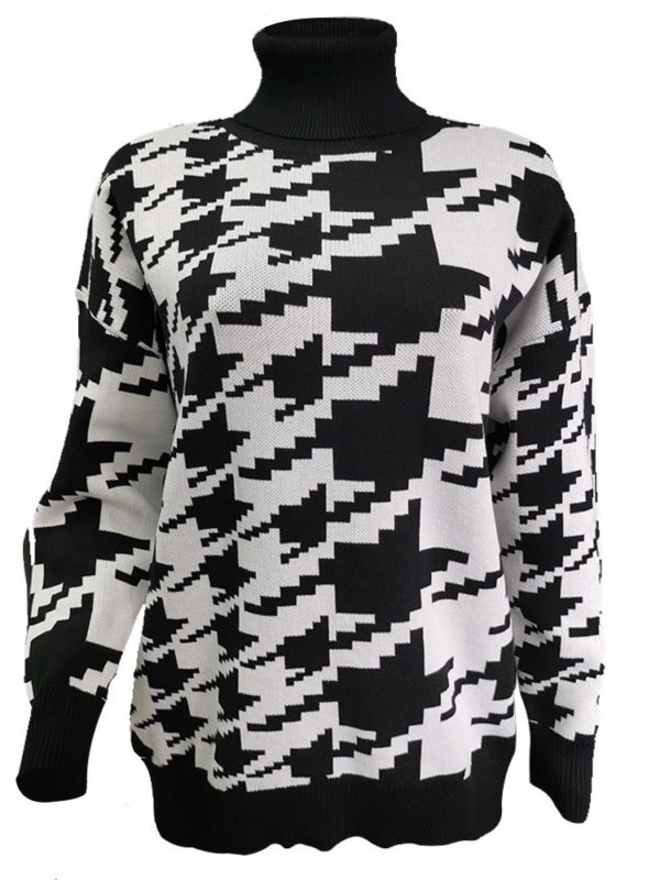 Houndstooth Print Knitted Sweater - Image 4