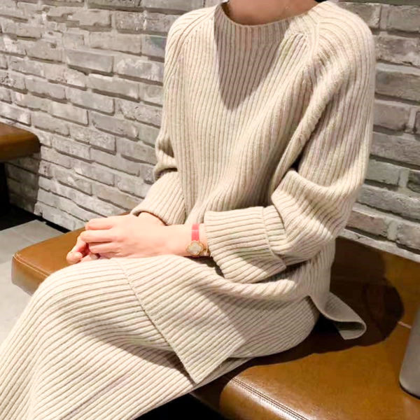 Knitted Two Piece Sweater Set_1_Beige