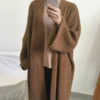 Open Front Drop Shoulder Knit Cardigan_Brown