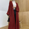Open Front Drop Shoulder Knit Cardigan_Maroon