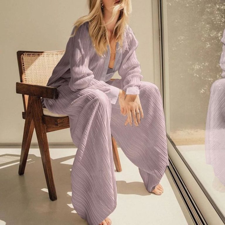 Silky Pleated Two-Piece Set_Light Purple